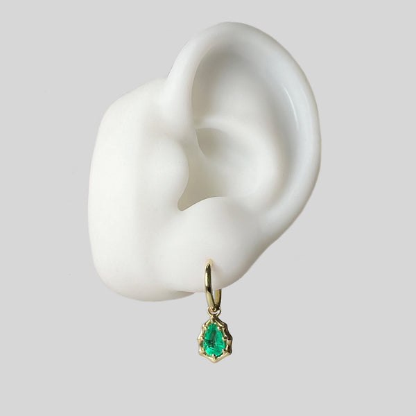 PEAR EMERALD HOOP EARRINGS