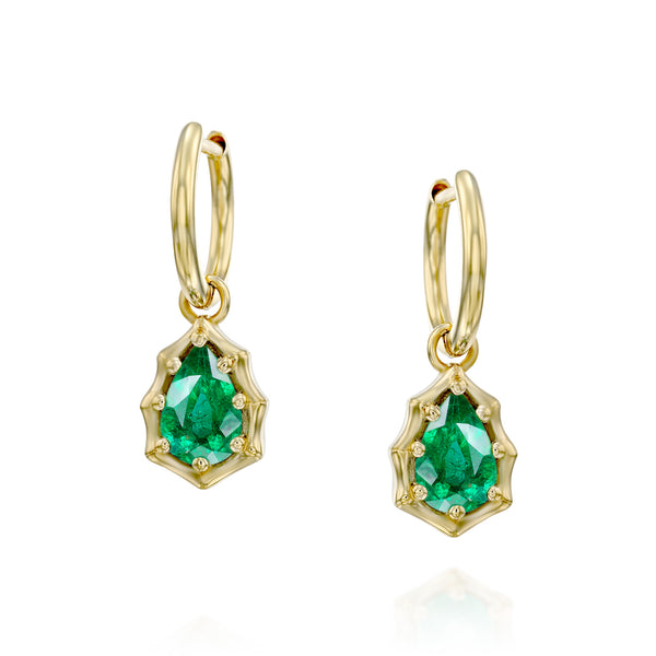 PEAR EMERALD HOOP EARRINGS