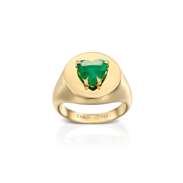 PERFECT HEART EMERALD SIGNET RING